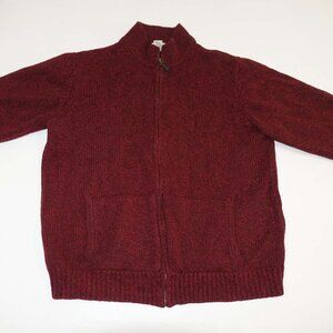 L.L. Bean Men's Full Zip Cardigan Sweater Size XXL Red 100% Lambs Wool 2XL